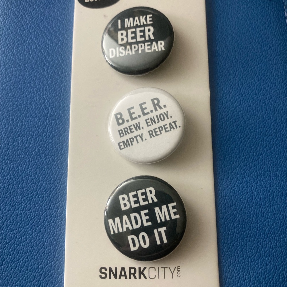 Sarcastic and snarky Beer Phrase Button Pin Set - Black & White